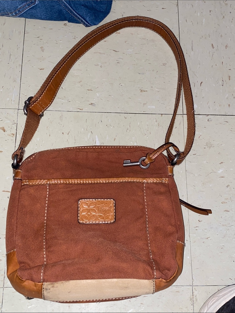 Vintage Y2K CANVAS SND LEATHER FOSSIL PURSE
